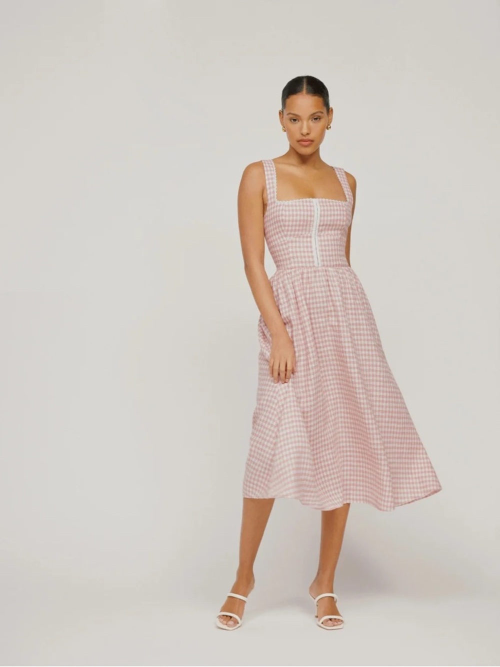 Reformation tagliatelle Pink Gingham  Midi Dress